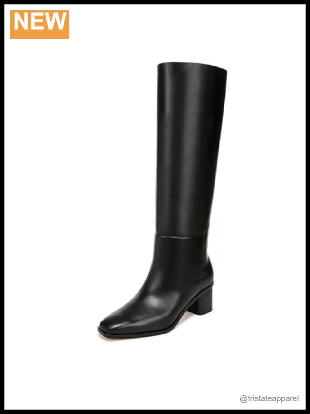 Vince Leather Knee High Block Heel Boots Square Toe Pull-On Women's